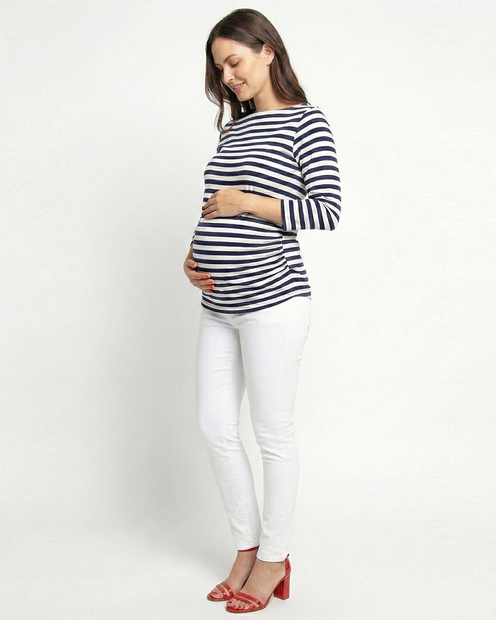 Blusa materna de rayas azules