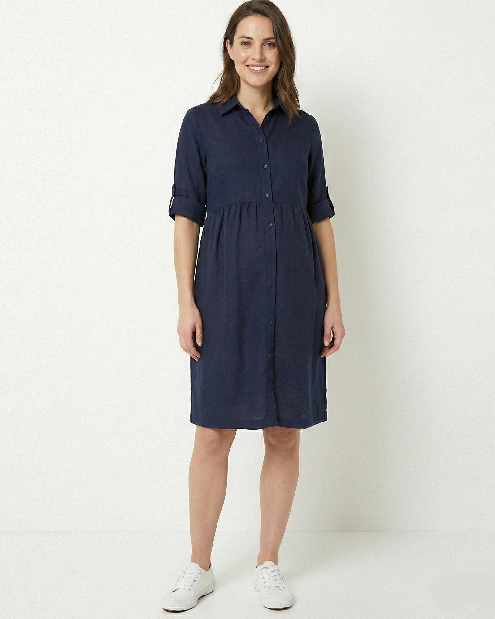 Vestido Materno de Lino Azul | Ropa de Embarazo y Lactancia