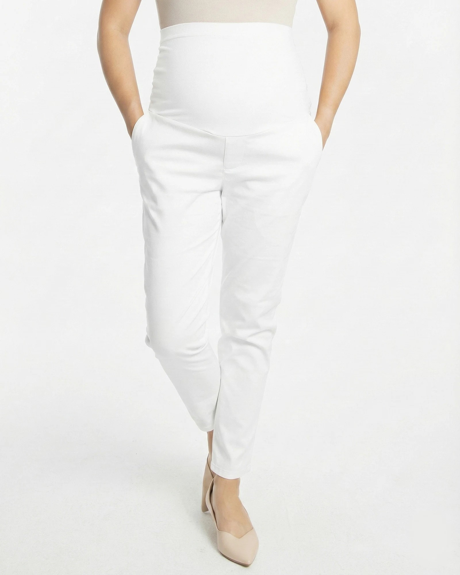 Pantalón Materno Blanco Drill Stretch | Comodidad Embarazo Colombia