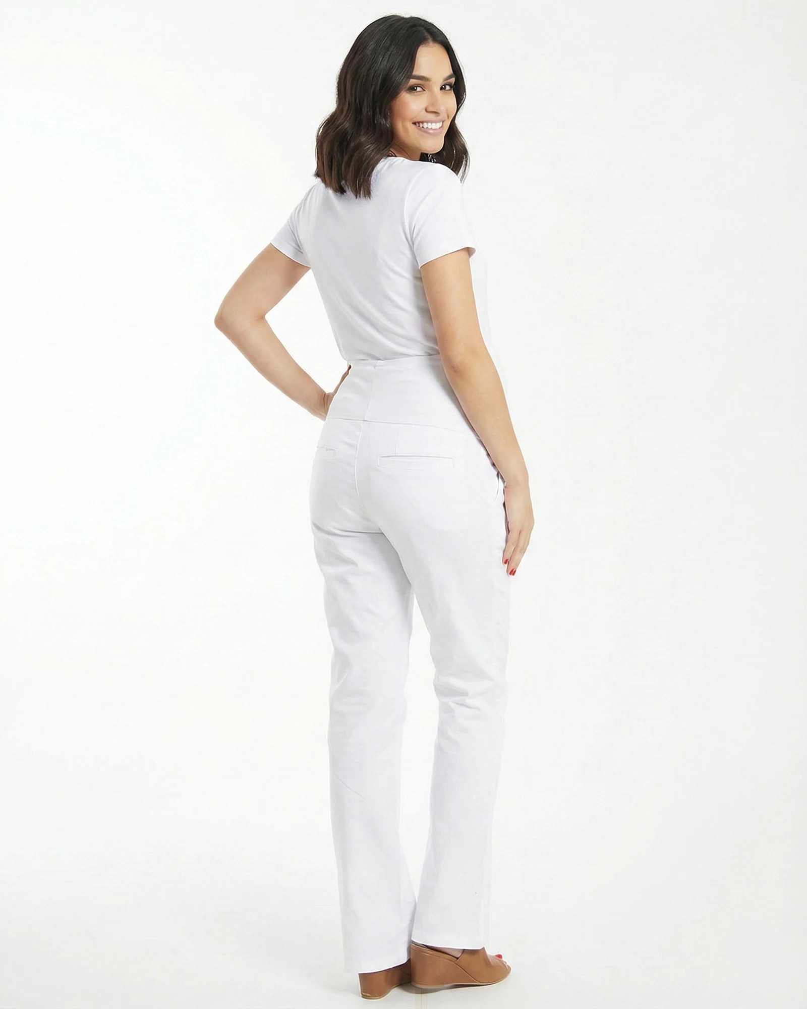 Pantalón Materno Blanco en Drill Stretch | Moda Maternidad Colombia