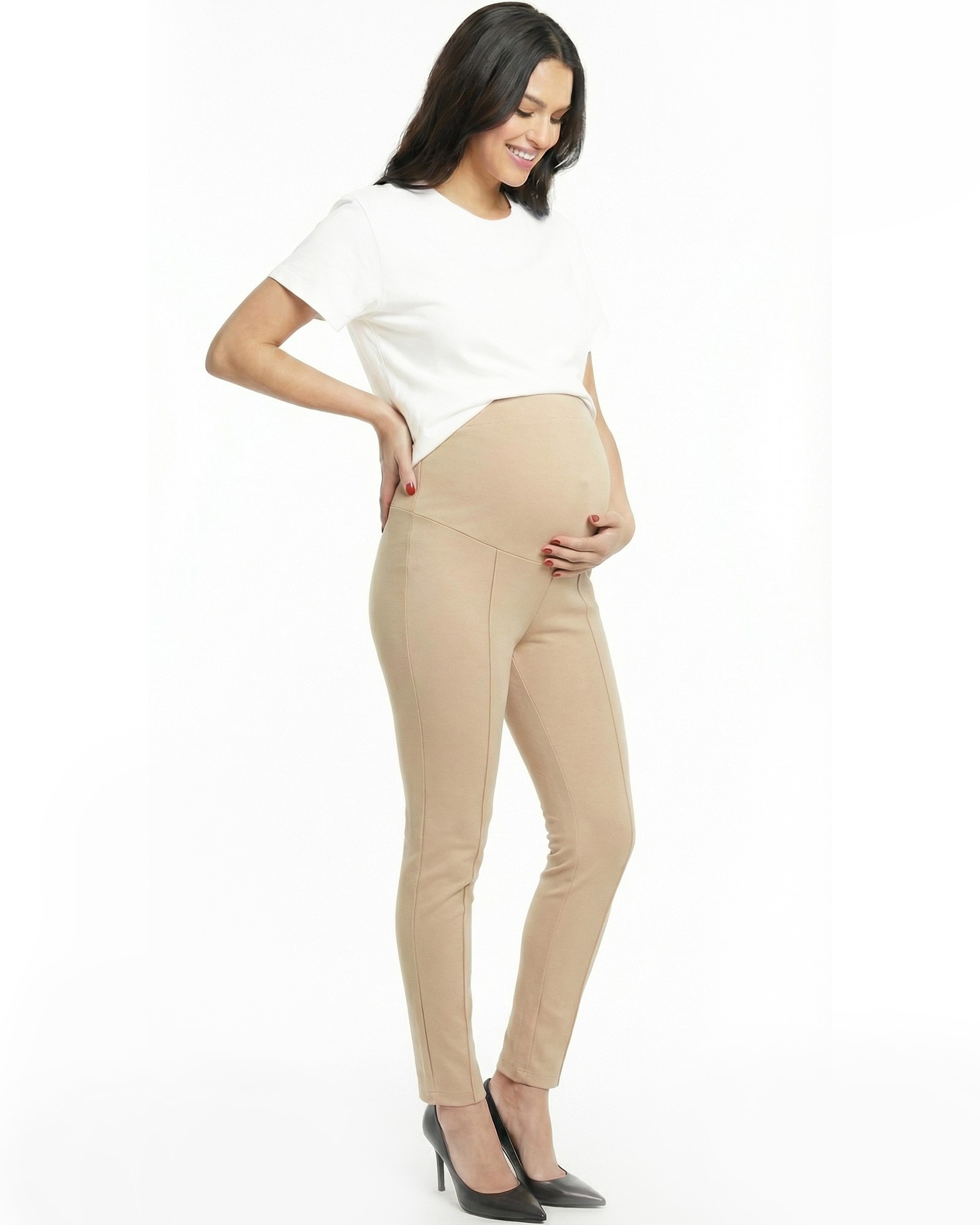 Pantalón materno de punti roma beige