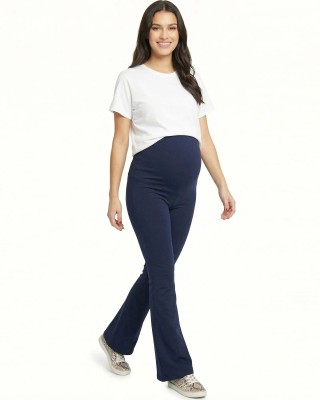 Leggins maternos color navy flare en algodon stretch grueso