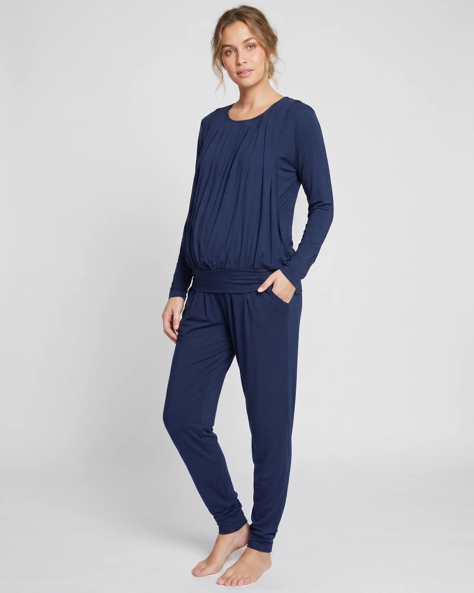Pijama Materna y de Lactancia en Viscosa Jersey | Azul Navy | Confort Premium