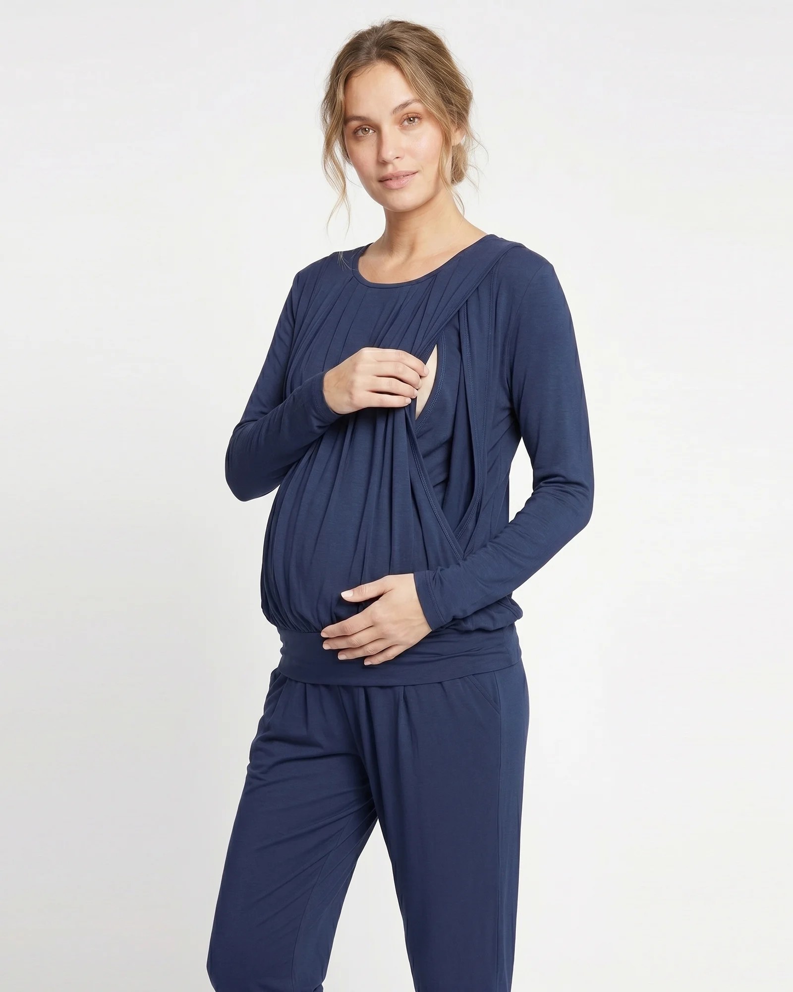 Pijama Materna y de Lactancia en Viscosa Jersey | Azul Navy | Confort Premium