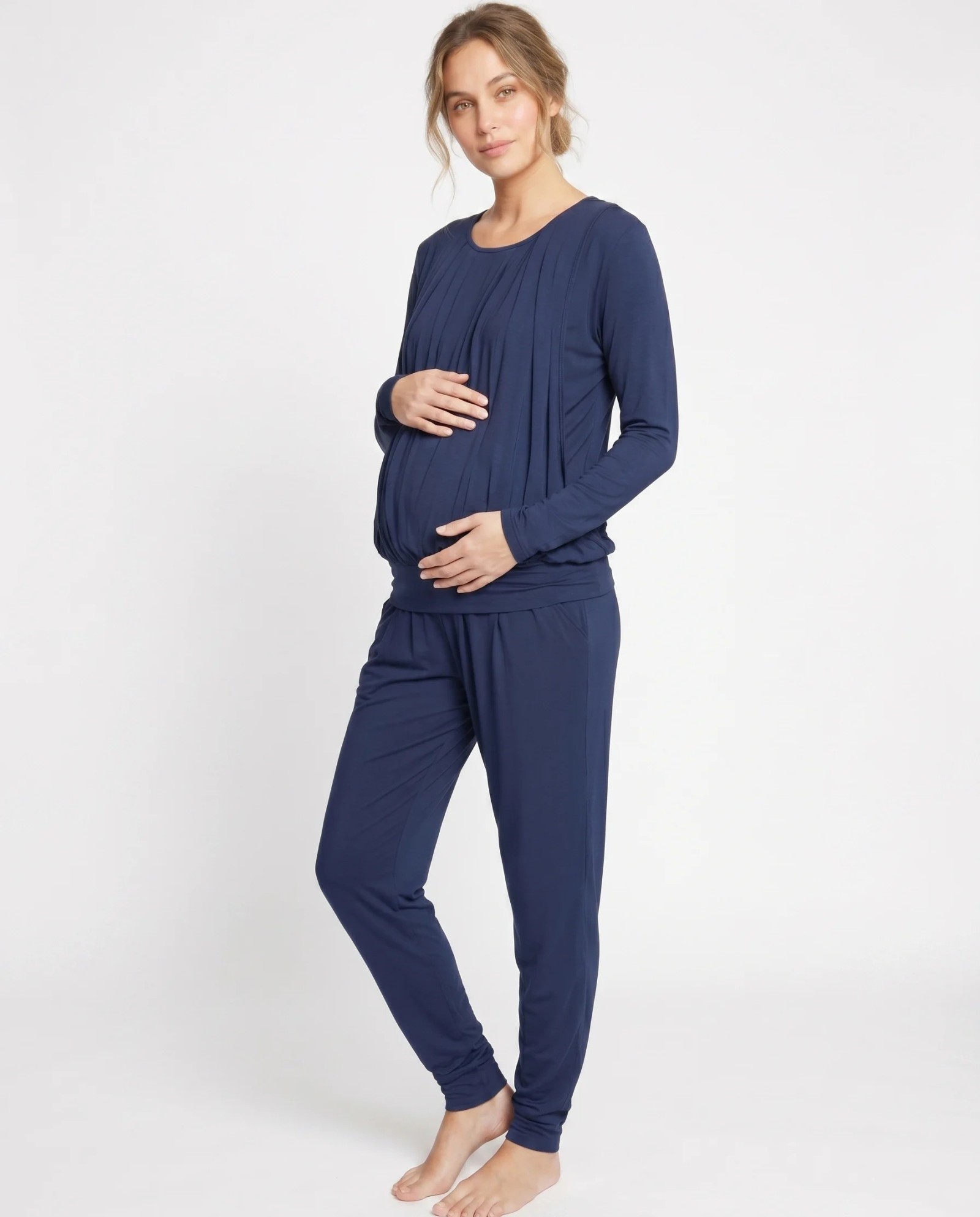 Pijama Materna y de Lactancia en Viscosa Jersey | Azul Navy | Confort Premium