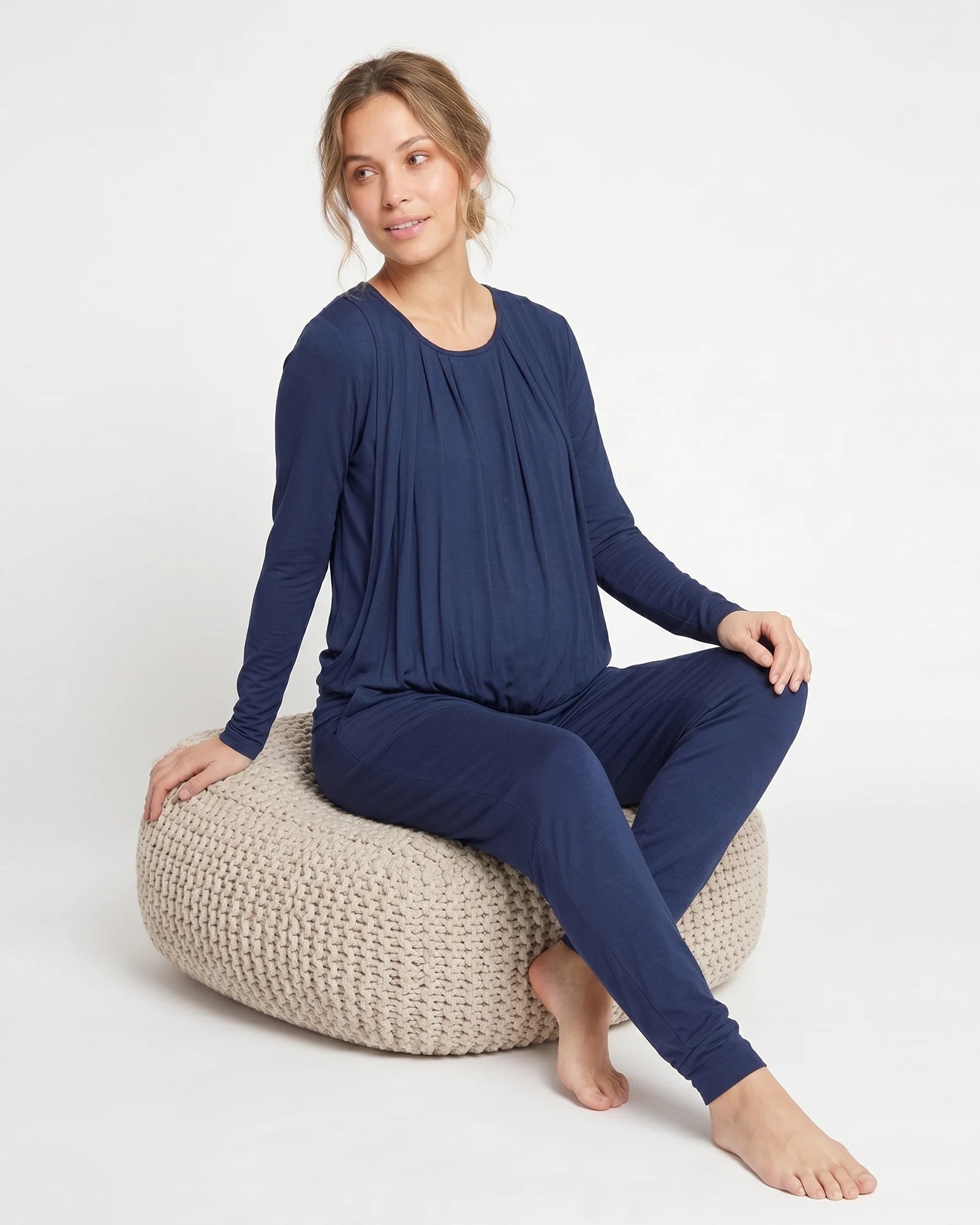 Pijama Materna y de Lactancia en Viscosa Jersey | Azul Navy | Confort Premium