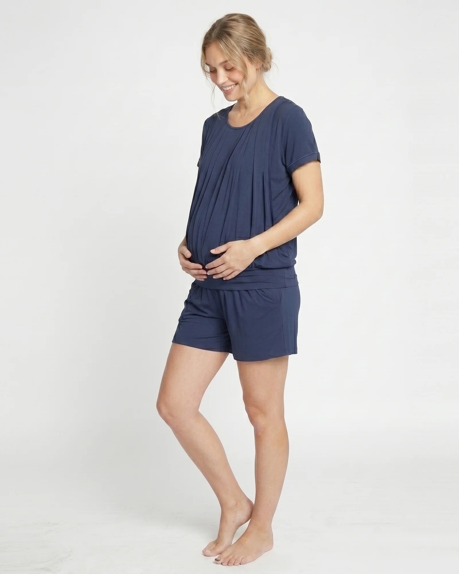 Pijama Materna y de Lactancia en Viscosa Jersey | Azul Navy | Confort Premium
