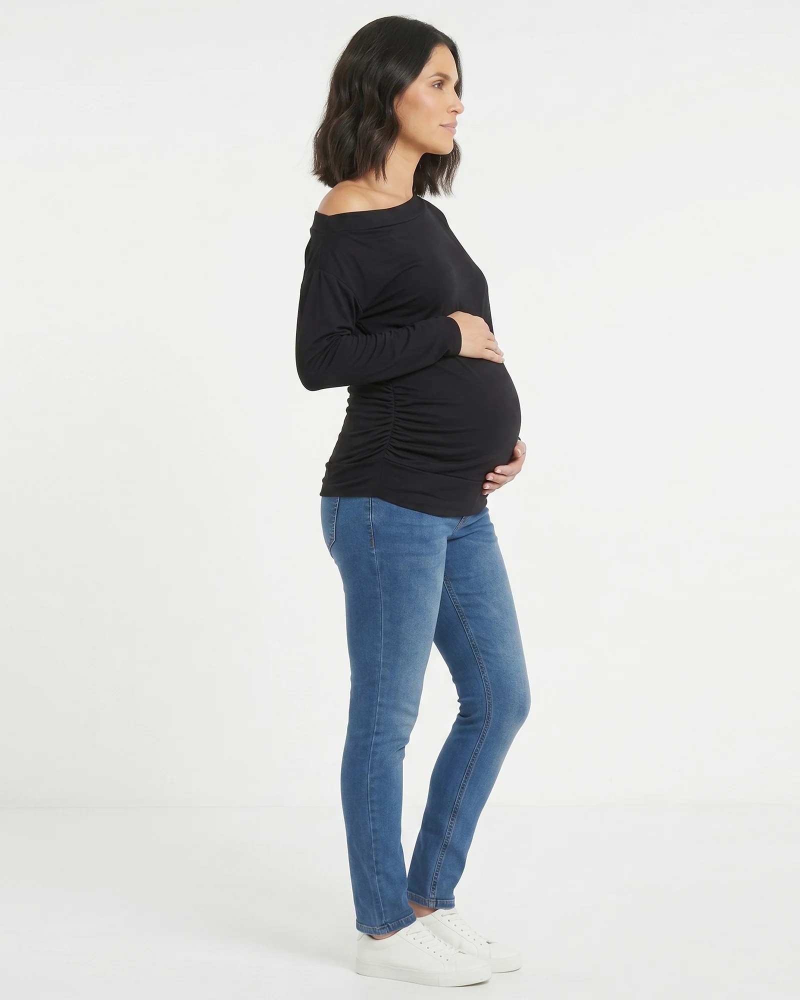 Blusa Materna Asimétrica Negra | Escote Un Hombro Caído