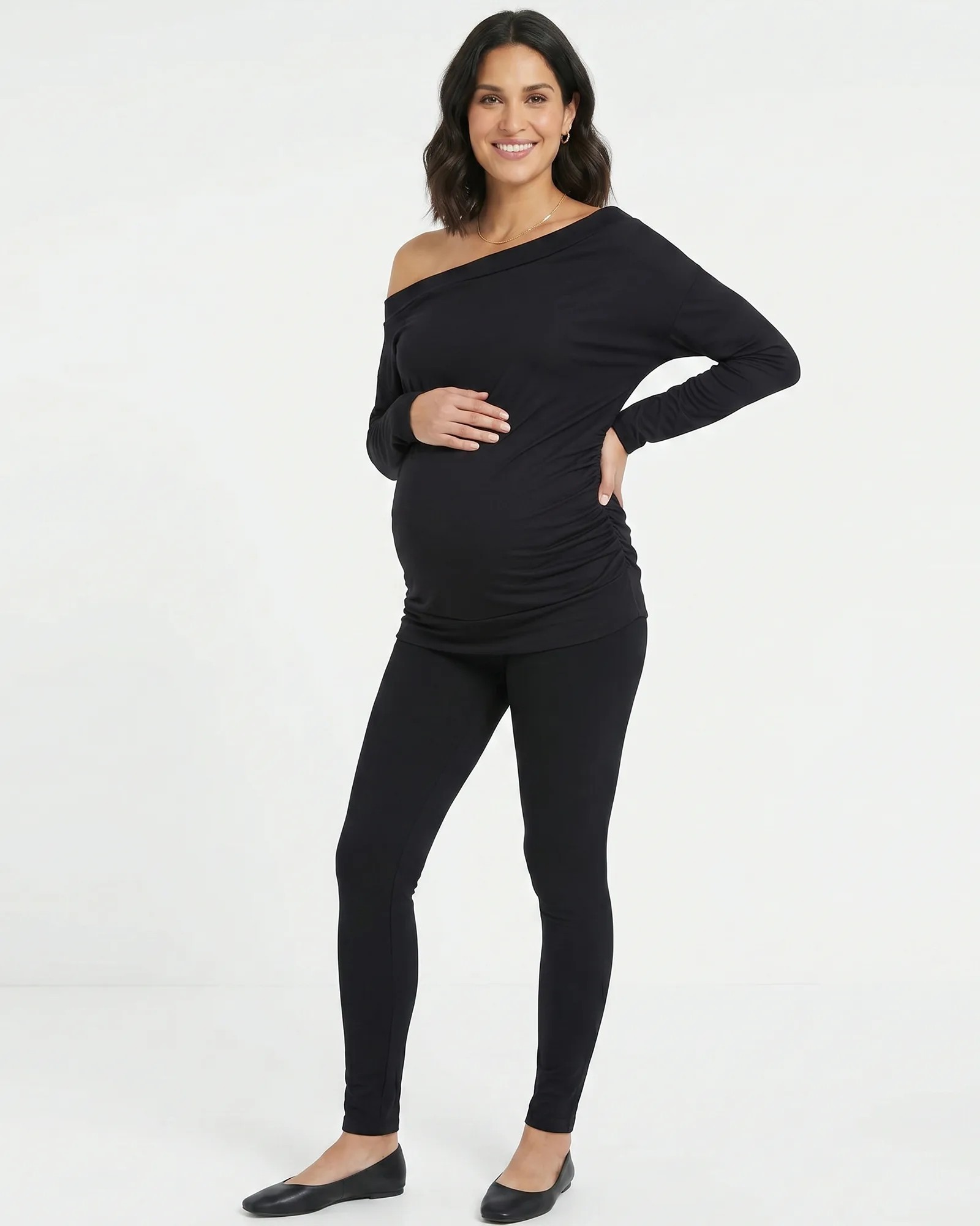 Blusa Materna Asimétrica Negra | Escote Un Hombro Caído