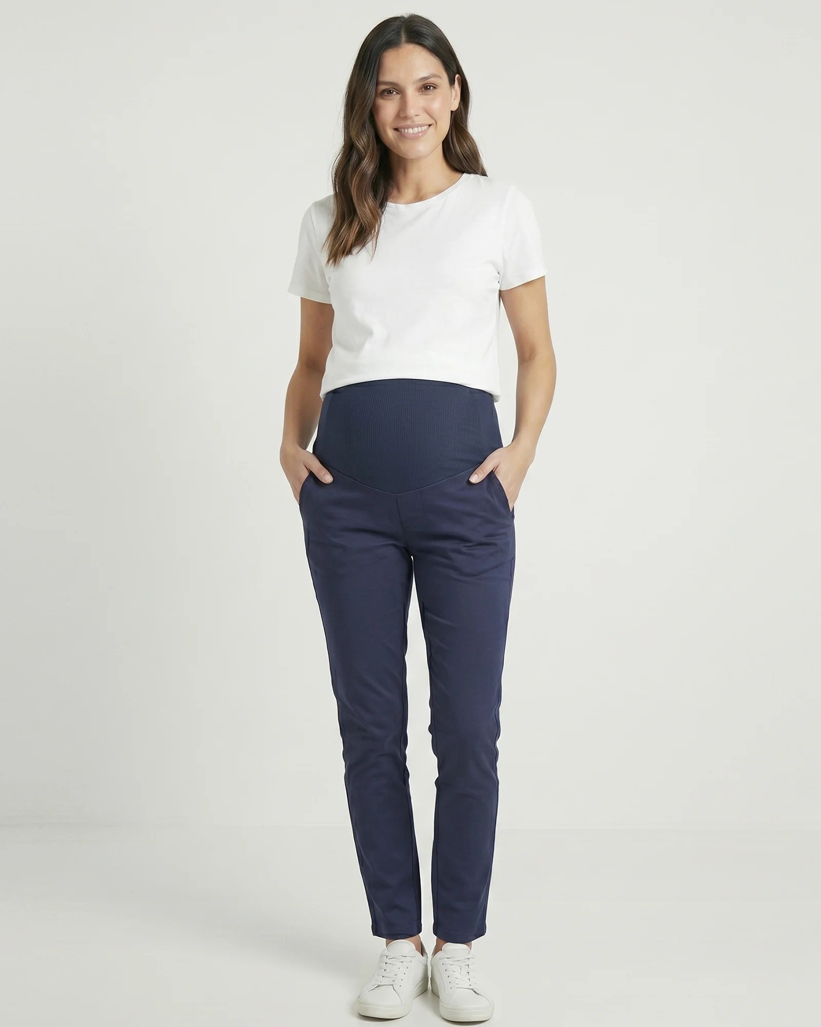 Pantalón Materno de Drill Azul Navy | Skinny con Fajón