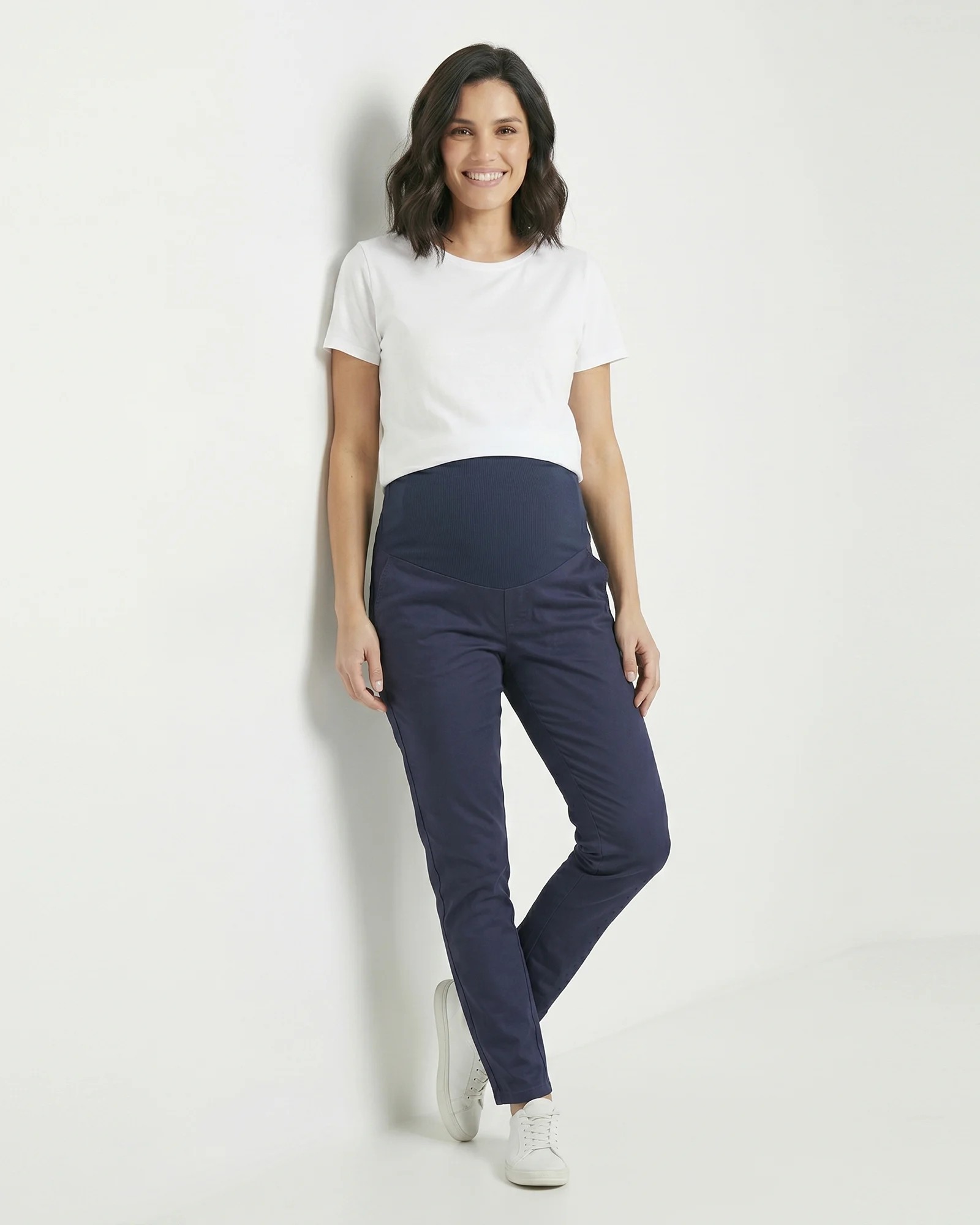 Pantalón Materno de Drill Azul Navy | Skinny con Fajón