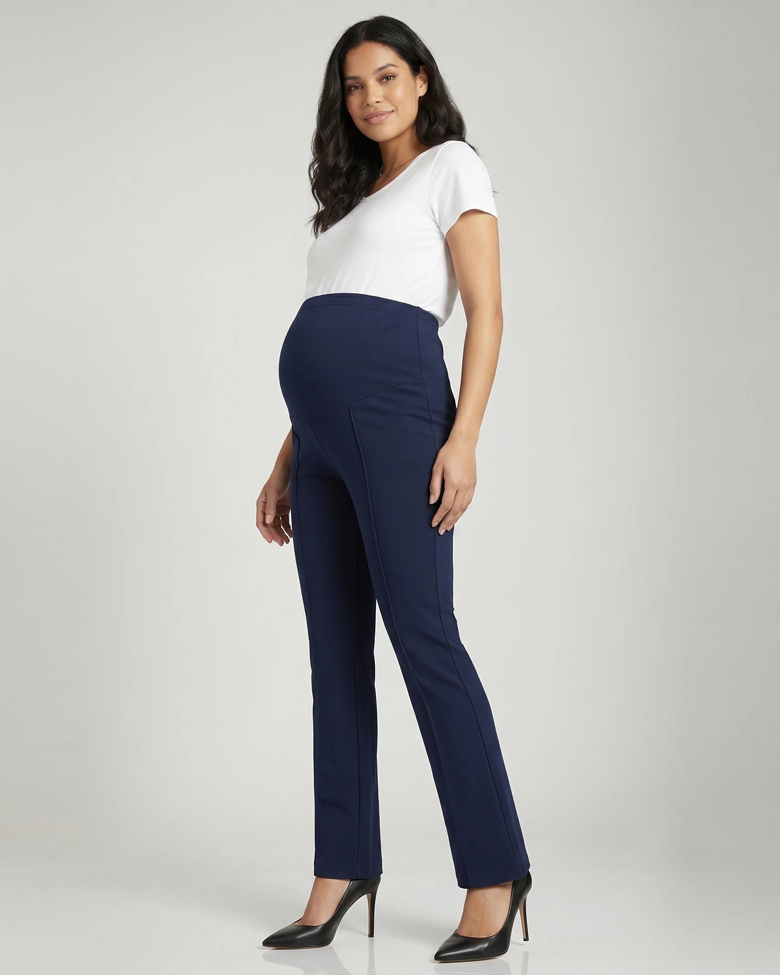 Pantalón Materno Punto Roma Bootcut Azul Marino | Confort Para Mamá