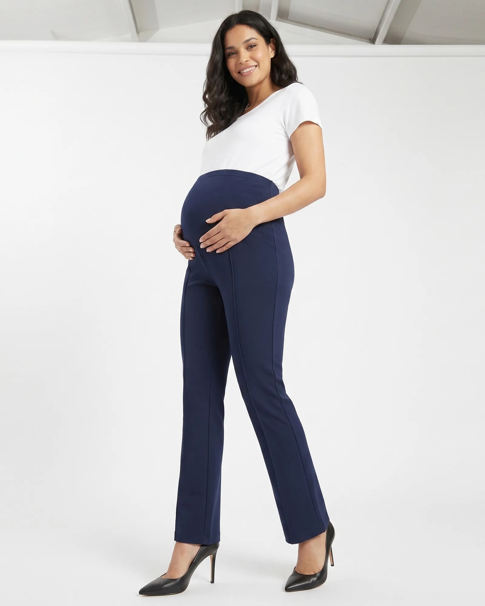 Pantalón Materno Punto Roma Bootcut Azul Marino | Confort Para Mamá