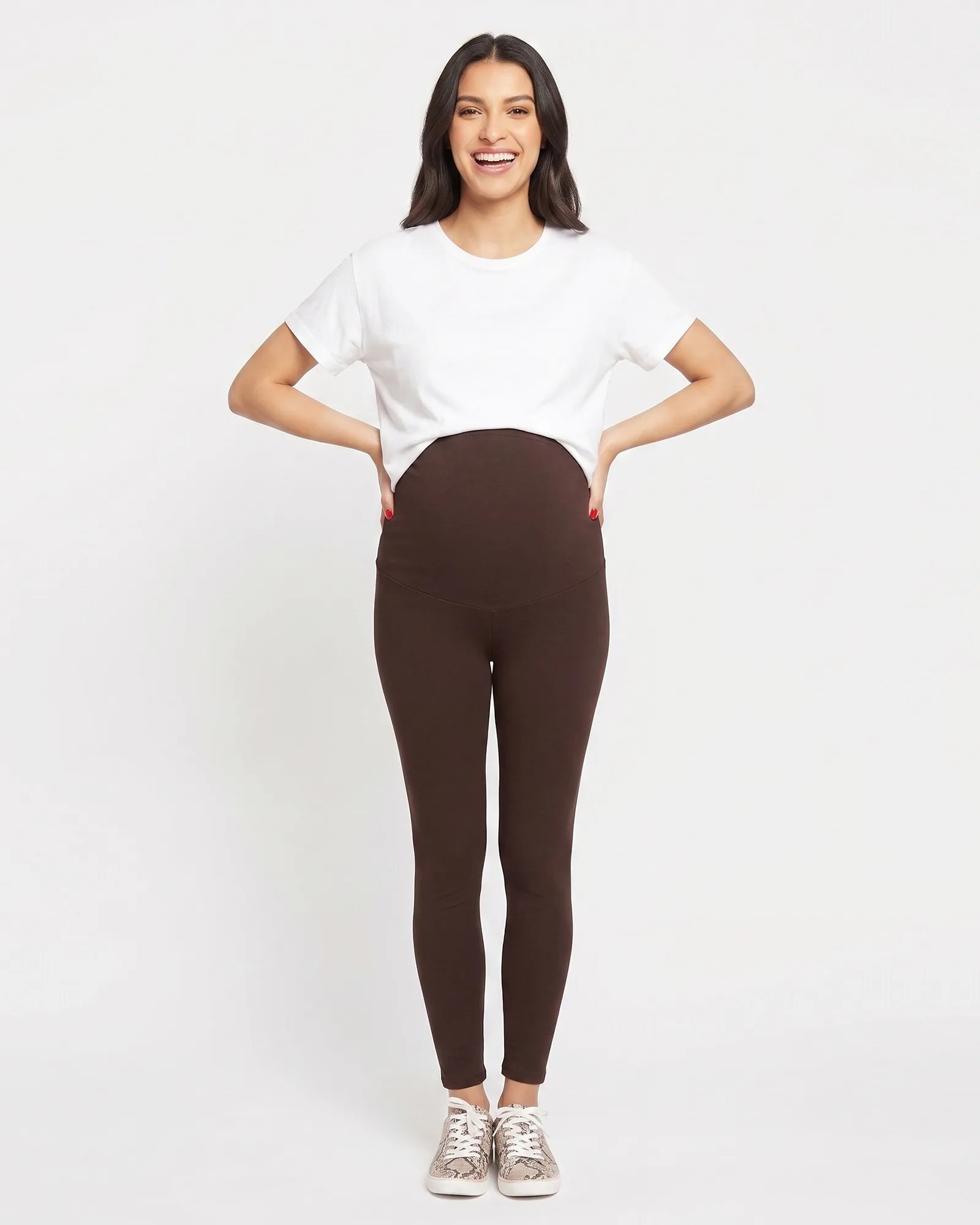 Leggins Materno Algodón Stretch Café 300g | Soporte Total
