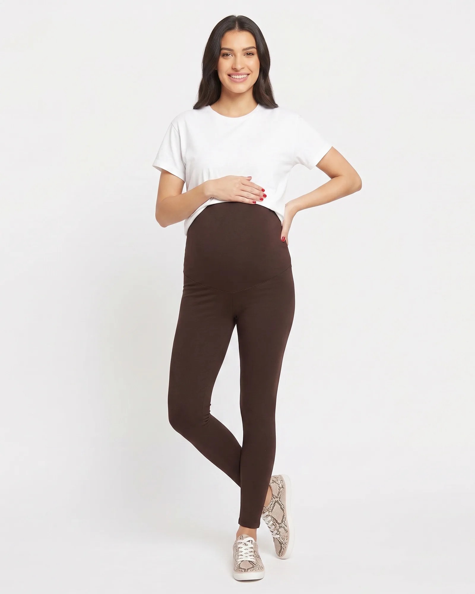 Leggins Materno Algodón Stretch Café 300g | Soporte Total