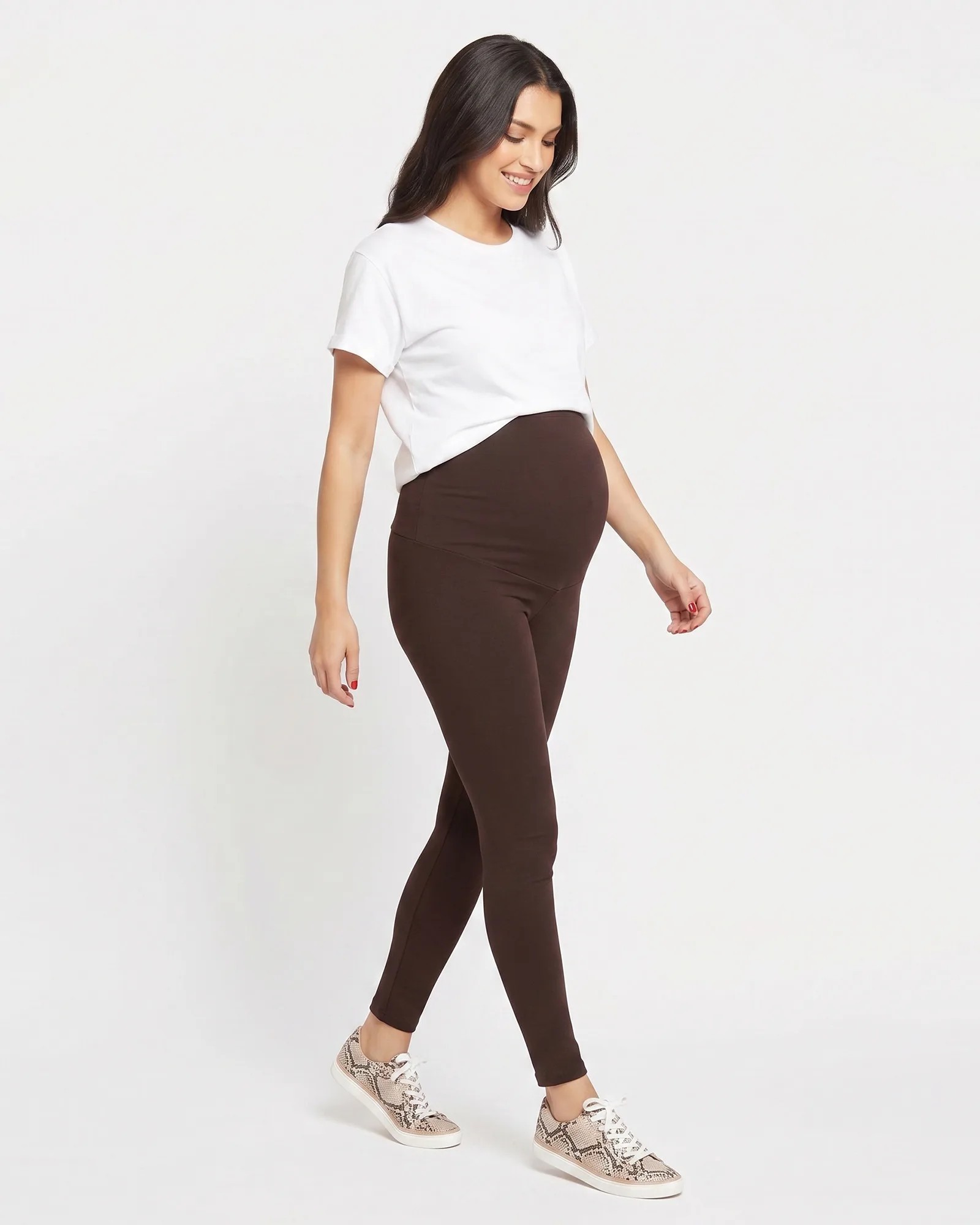 Leggins Materno Algodón Stretch Café 300g | Soporte Total