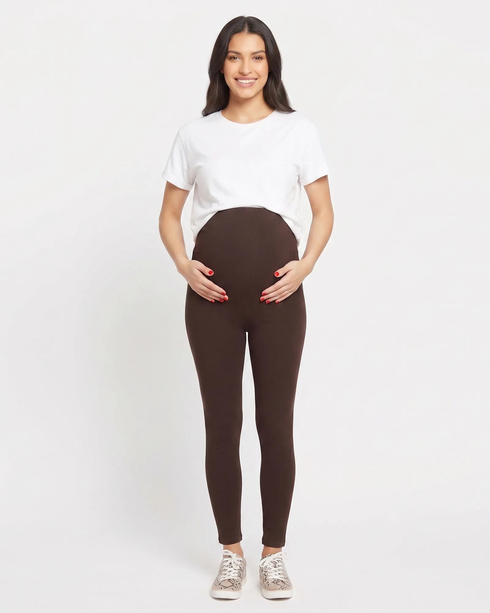 Leggins Materno Algodón Stretch Café 300g | Soporte Total