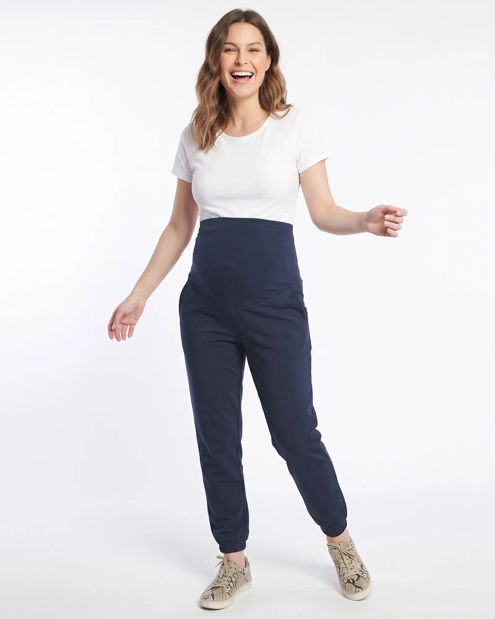 Jogger Materno Azul Algodón Stretch | Confort y Fajón
