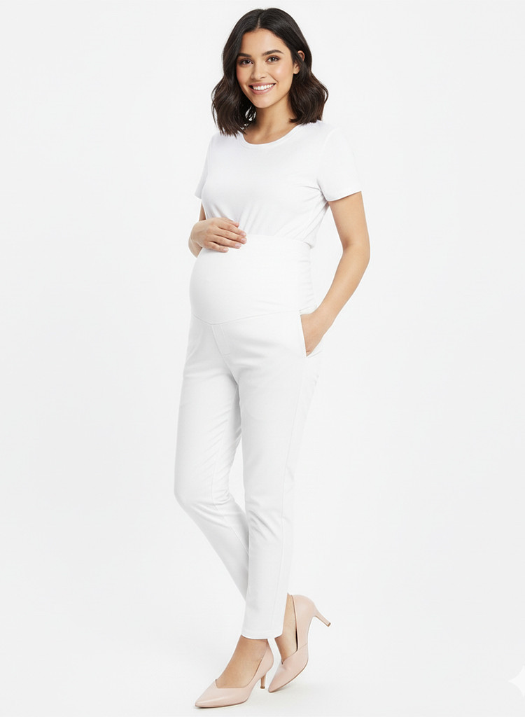 Pantalón Materno Blanco Drill Stretch | Comodidad Embarazo Colombia