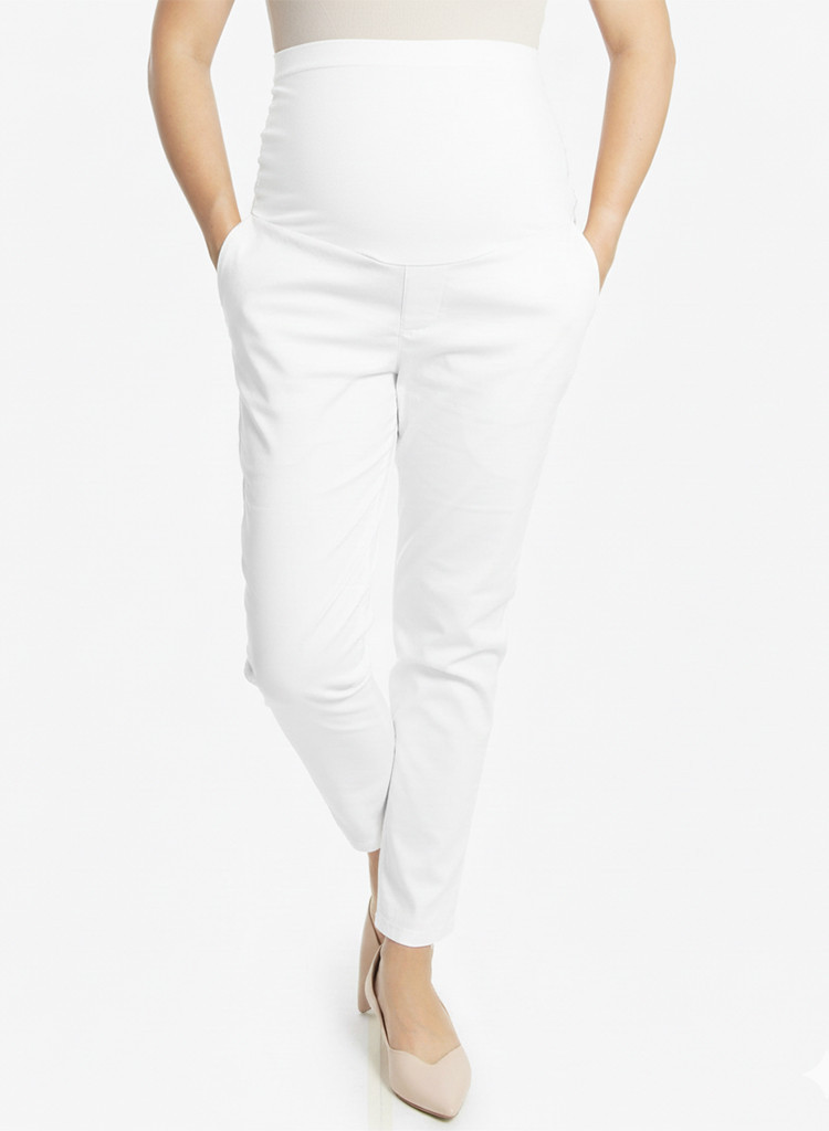Pantalón Materno Blanco Drill Stretch | Comodidad Embarazo Colombia