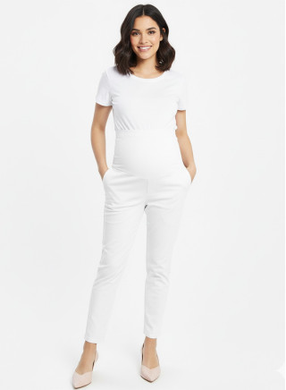 Pantalón Materno Blanco Drill Stretch | Comodidad Embarazo Colombia